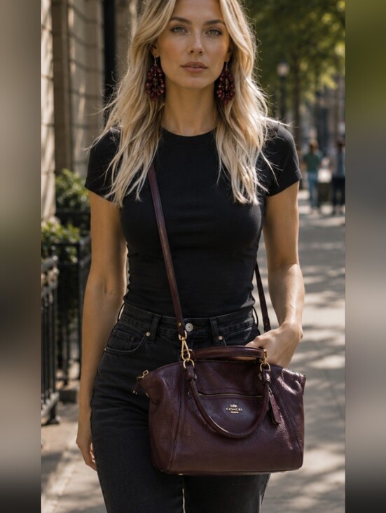 Handbags - COACH-Leather Crossbody Bag in Deep Plum -